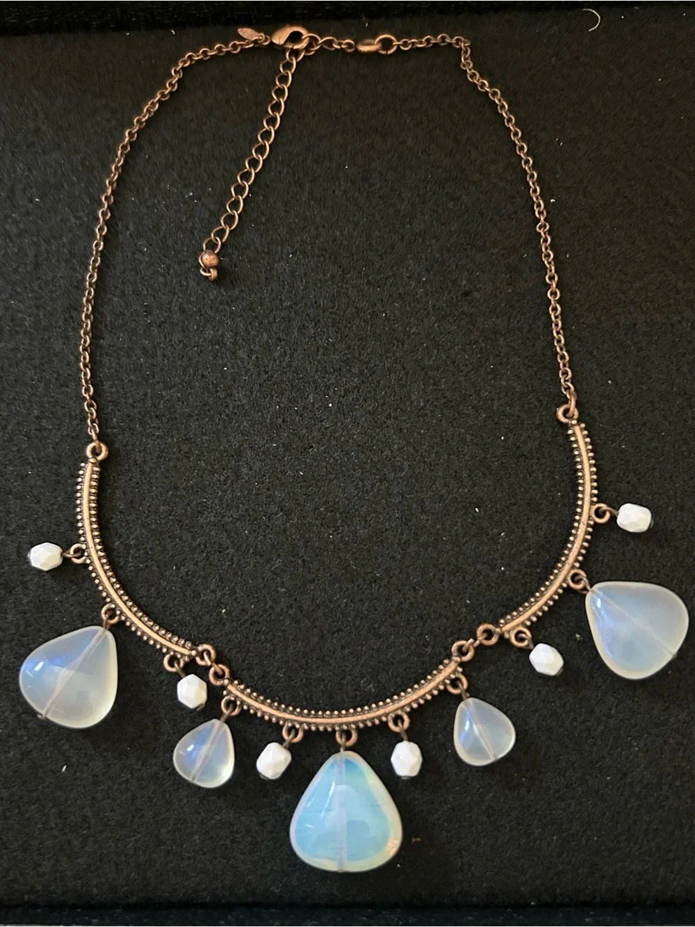 Vintage Opalescent Teardrop Necklace with Bronze-Tone Chain